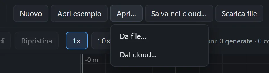 Il menù Apri… aperto con le voci Da file… e Dal cloud…